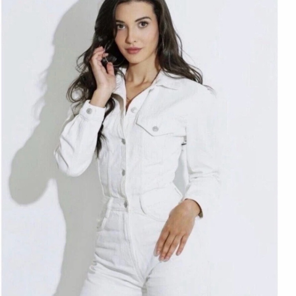 ZARA WOMEN TRF WIDE-LEG DENIM JUMPSUIT OYSTER WHITE BLOGGERS FAVORITE SIZE SMALL